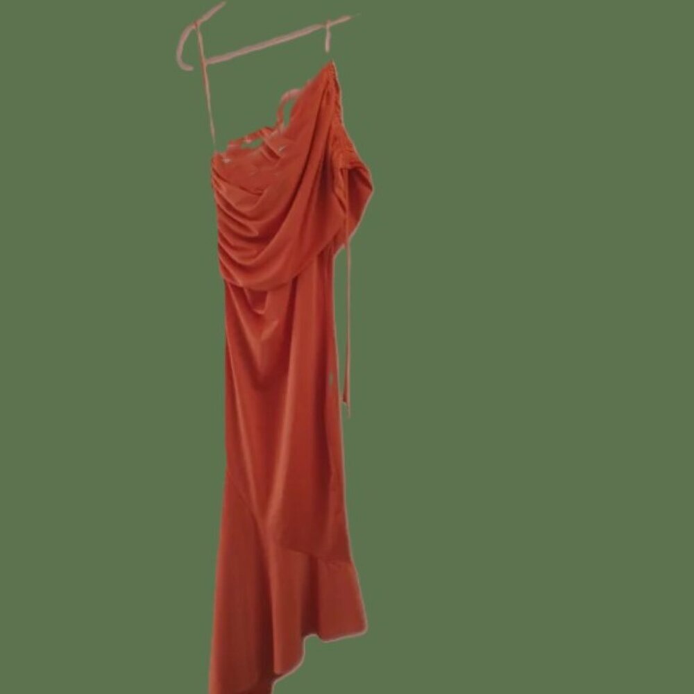 Elegant Orange Dress SIREN asymmetrical, off shoulder, comfortable, elegant,